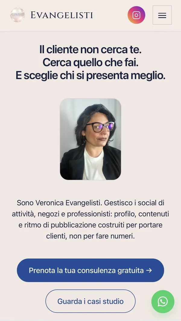 Dopo: evangelistisocialmedia.it, con il titolo che parla al cliente e i risultati in evidenza