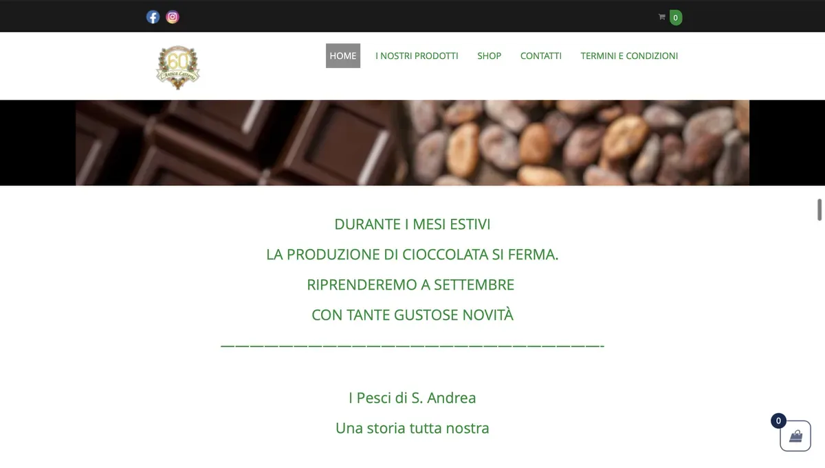 Il vecchio sito de L'Antica Latteria: in evidenza solo l'avviso di chiusura estiva