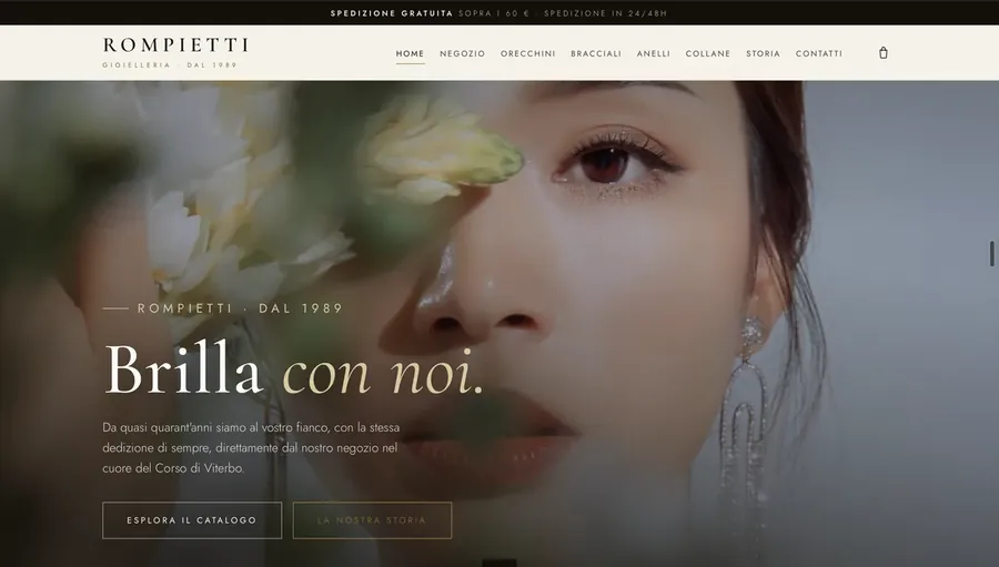 Il nuovo sito della gioielleria Rompietti: vetrina elegante con navigazione per categoria