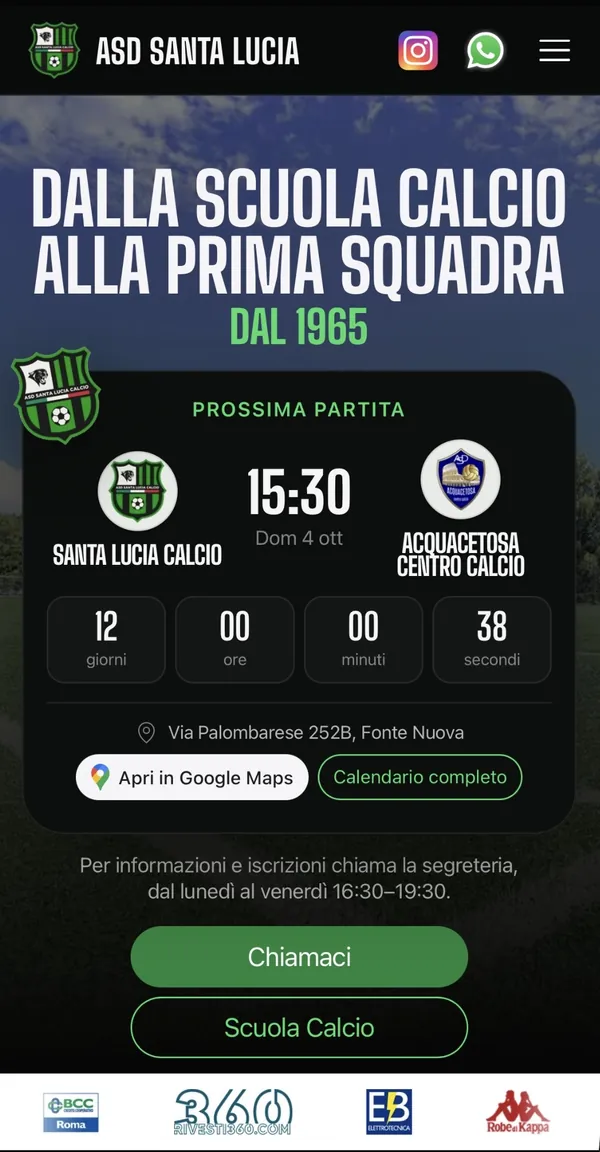 Dopo: il nuovo sito del Santa Lucia, con la prossima partita sempre aggiornata