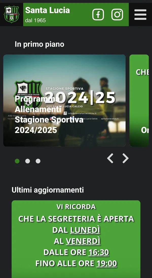 Prima: il vecchio sito del Santa Lucia, fermo al programma allenamenti 2024/25