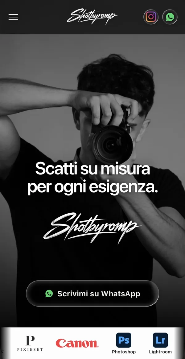 Dopo: il sito shotbyromp.it con il portfolio diviso per categorie